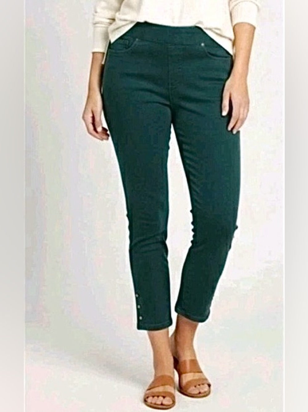 CHICOS Studded Hem Pull On Jegging Ankle Denim Jean in Peacock Teal Size 10R